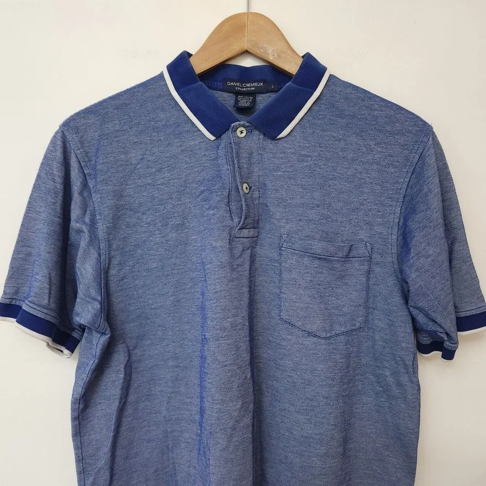 DANIEL CREMIEUX Men's Blue Short Sleeve 100% Cotton Polo Shirt Size L